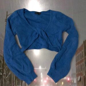 Blue Long Sleeve Crop Top